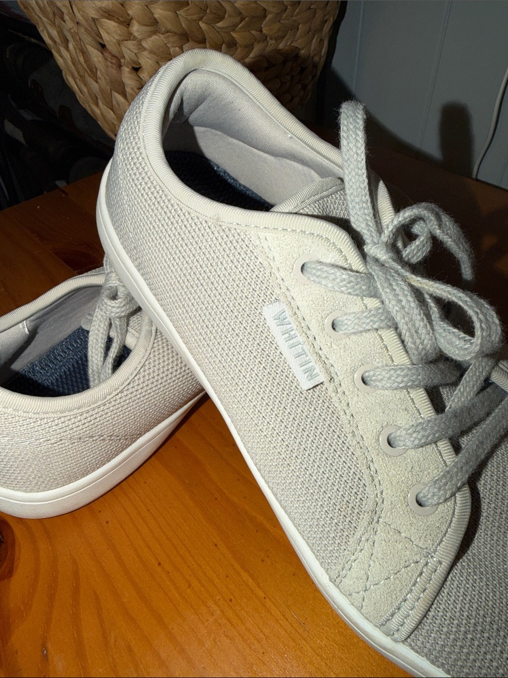 WHITIN Light Gray Knit Lace-Up Barefoot Wide Tow Box Sneakers - Picture 5 of 6